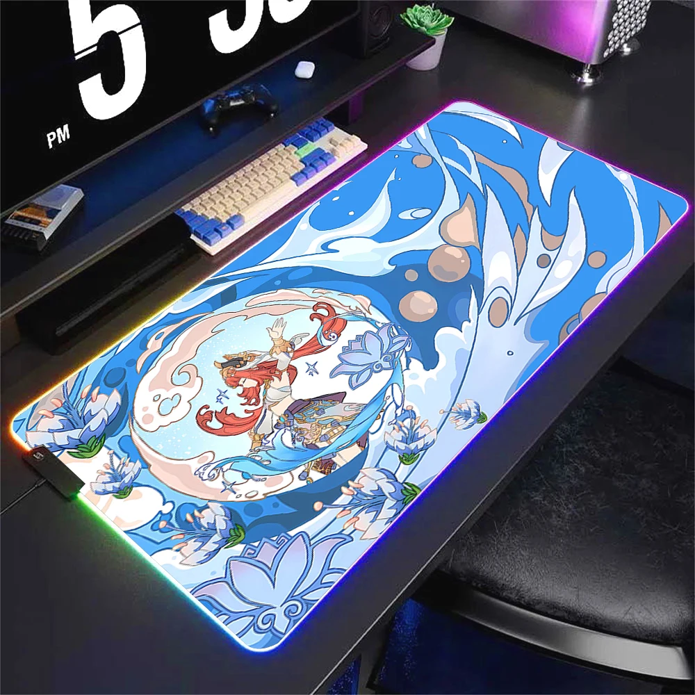 HD Anime Ningguang Ganyu Mona Nilou Mouse Pad Kawaii Colorful Table Mat Lighting Non-slip Deskmat RGB Genshin Impact Mousepad XL