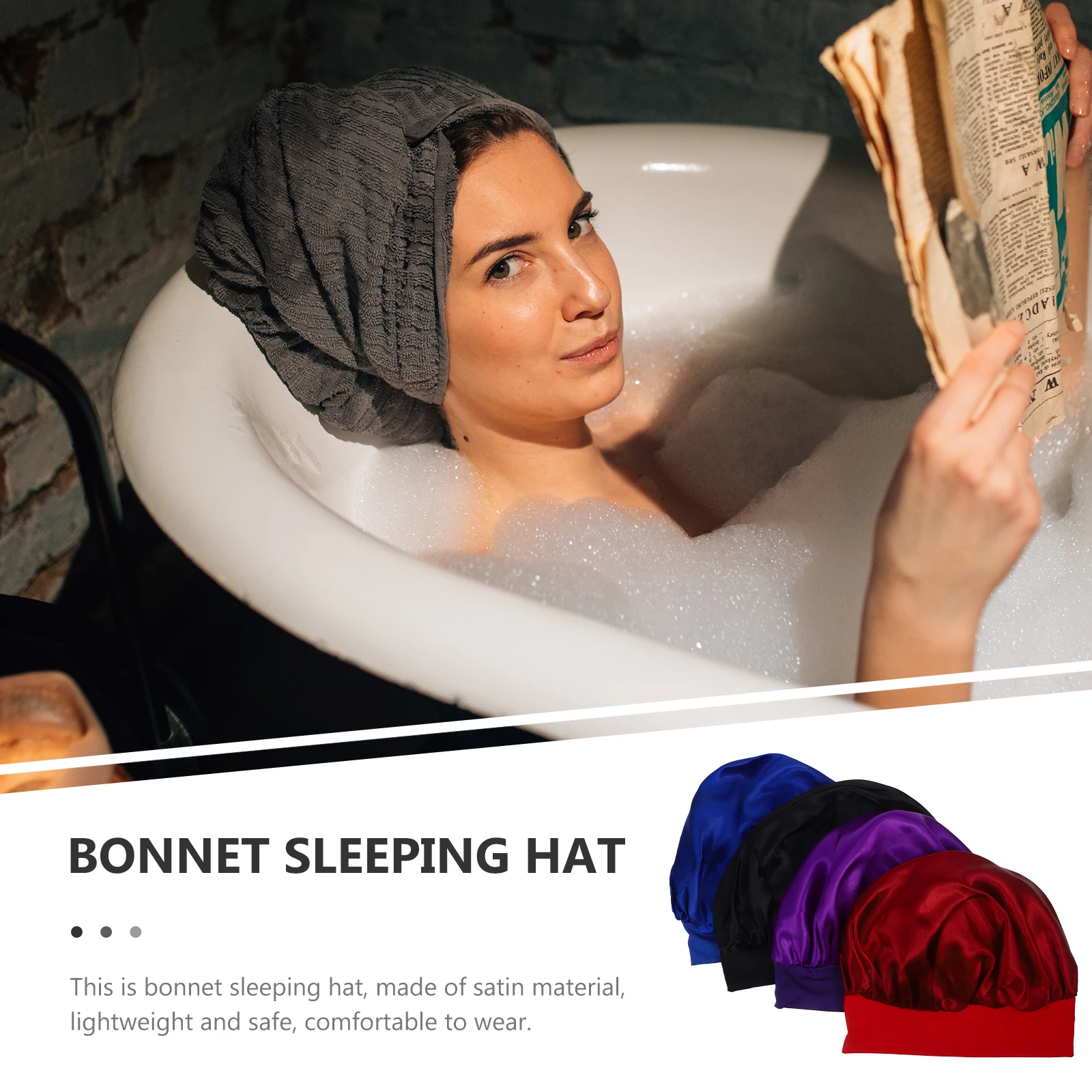 

4pcs Satin Bonnet Soft Elastic Sleep Cap For Women Hair Wrap Protector Curly Natural Dry Hair Sleeping Bath Hat