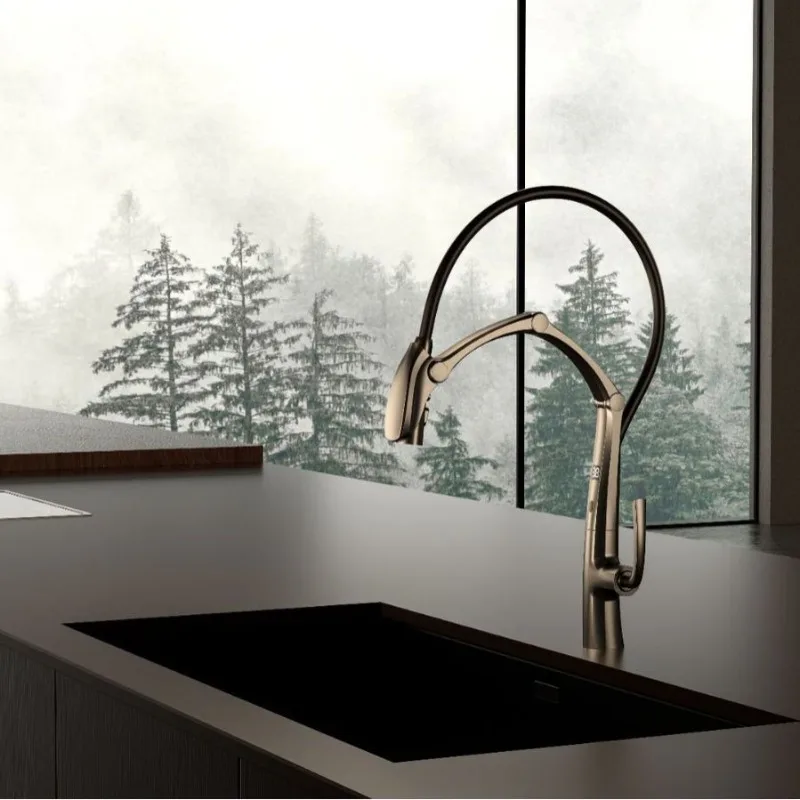 All copper pulling, kitchen washing plate faucet, induction, gun gray black.