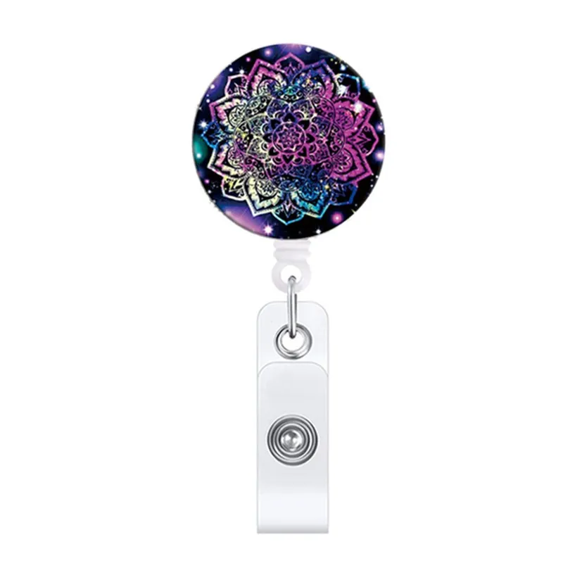 Mandala Flower Retractable Buckle Nurse ID Card Badge Holder Porta Credencial Worker Medical Card Holder Telescopic Keychain