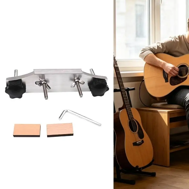 Guitar Bridge Bonding Clamp Set for Acoustic Instruments with Metal Support Structure, Wooden Contact Pads and Controlled 4XBB