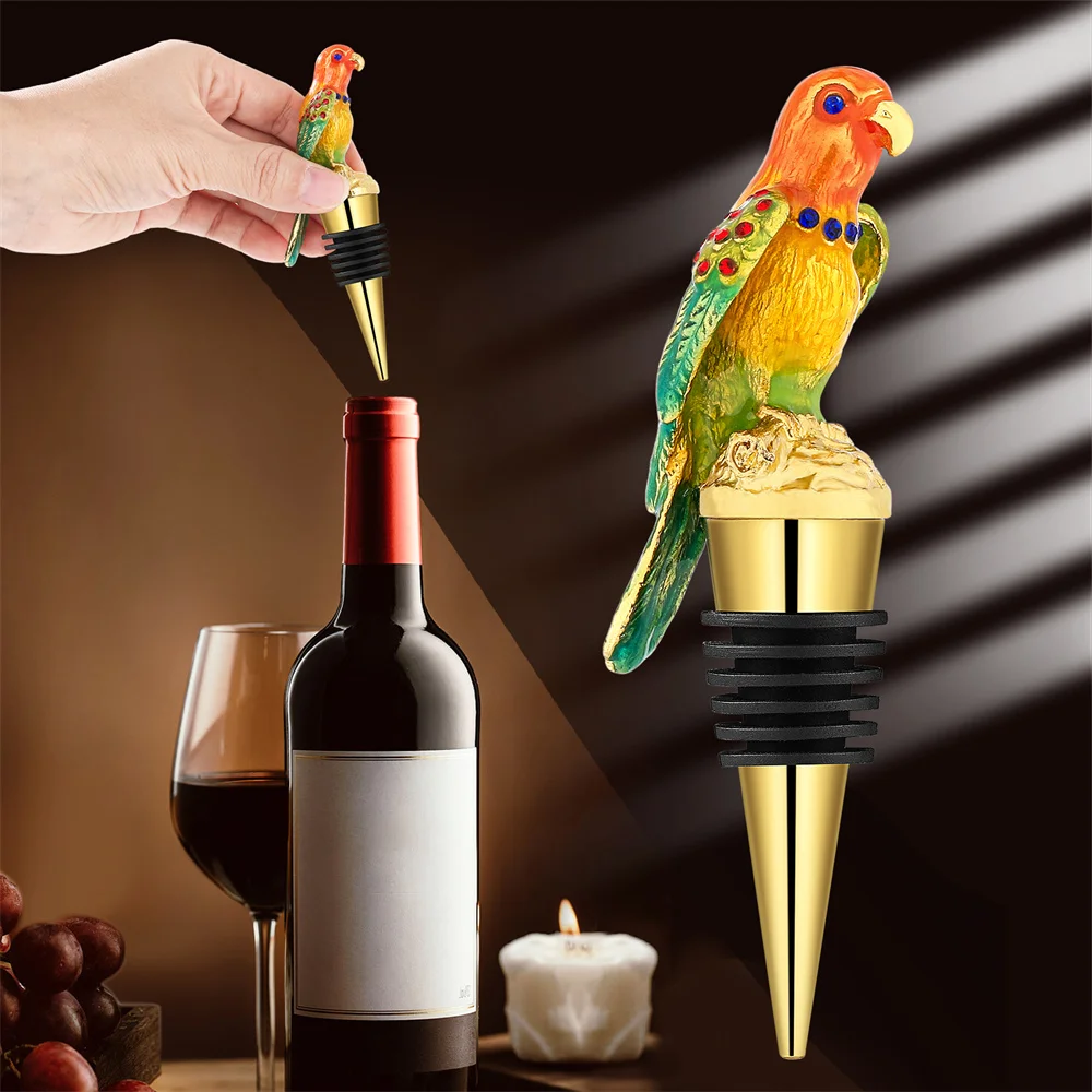 Bottle Stoppers Wine Gift Colorful Gold Bird Decoration Metal Wine Stoppers Champagne Vacuum Seal Kitchen Bar Bottle Plug