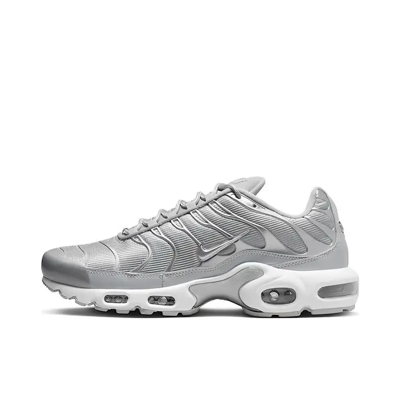 Nike Air Max Plus Men's and Women's Running Shoes - Anti Slip, Durable, Comfortable, Low Cut Life Casual Shoes - Metal Silver