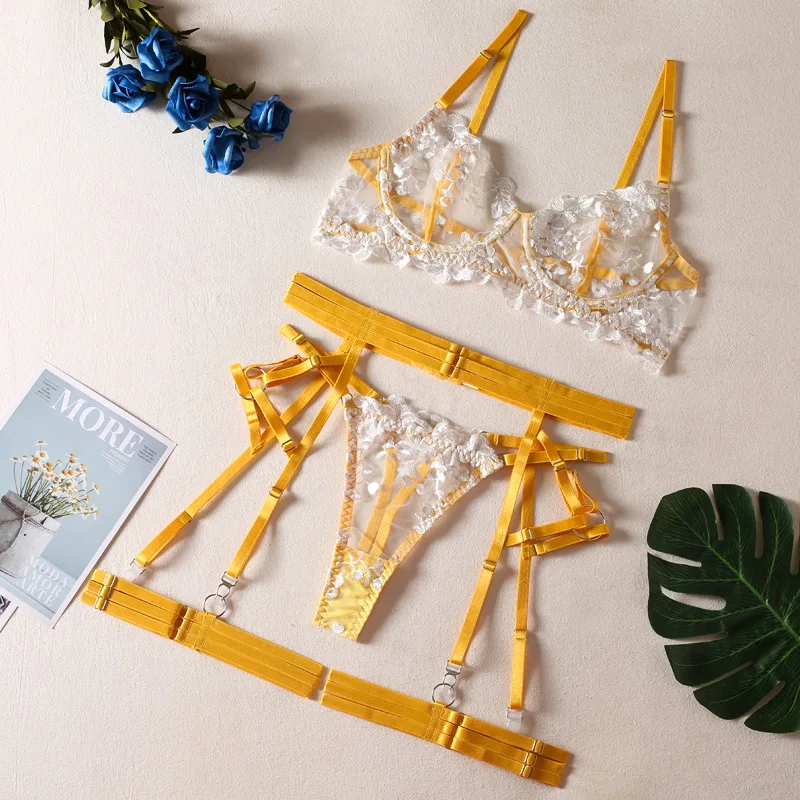 

Женский кружевной Семейный комплект, Элегантный женский комплект с вышивкой, женское микро бикини, Прозрачное нижнее белье