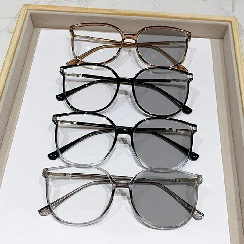 Fashion Color Changing Minus Diopter Eyeglasses for Men Women Retro Round Myopia Glasses Finished Optical Prescription Eyewear