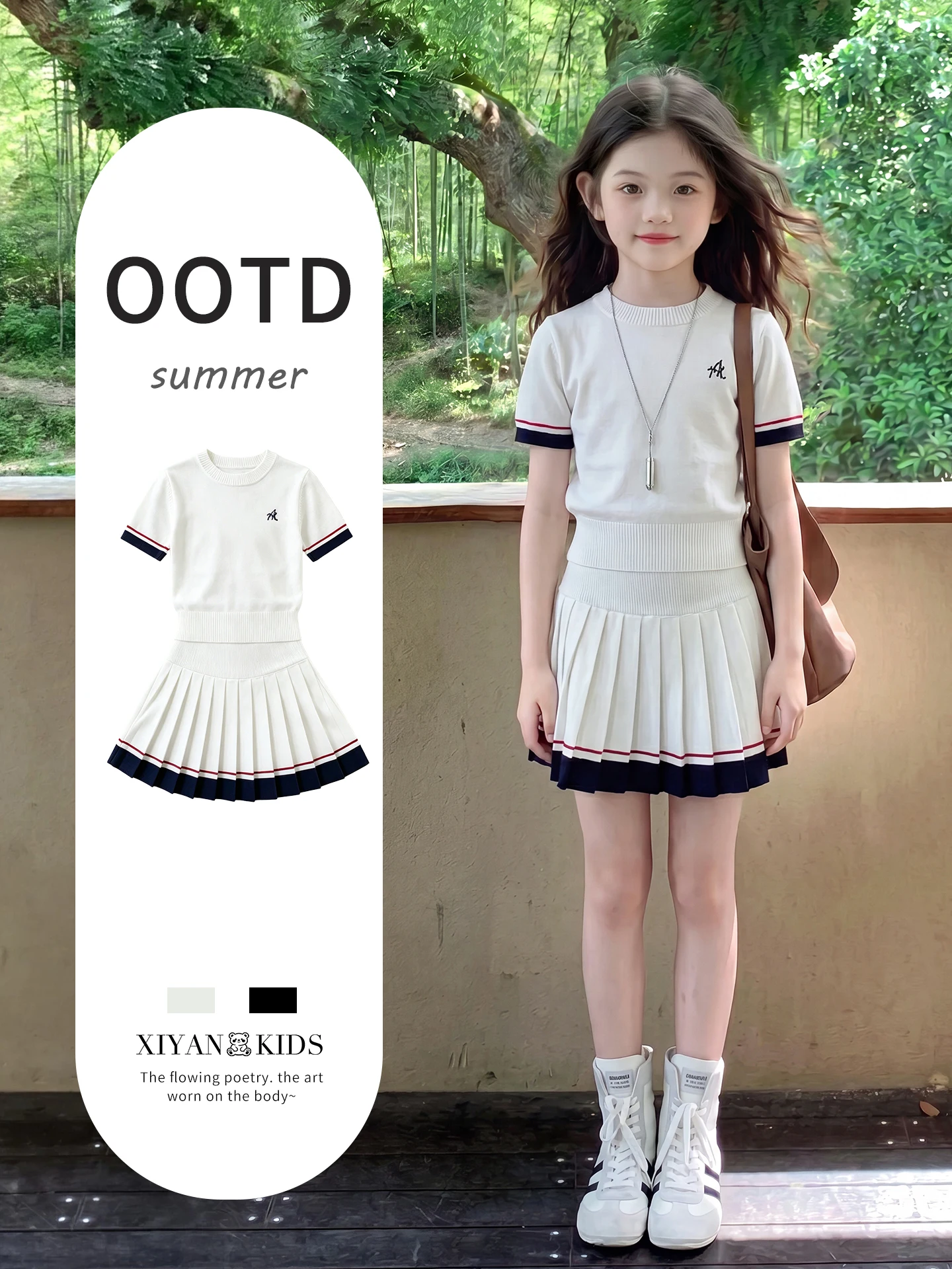 ensemble-deux-pieces-pour-filles-haut-a-carreaux-et-jupe-plissee-style-scolaire-rayures-blanches