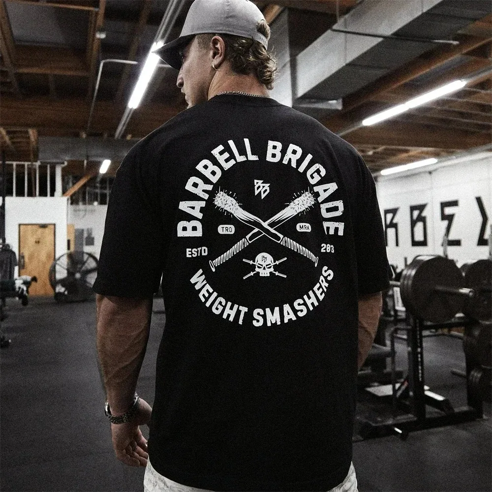 Barbell Brigade WEIGHT SMASHERS TEE Men's Short Sleeve Fitness T Shirt Running Sport Gym Muscle T-shirts Oversized Workout Tops