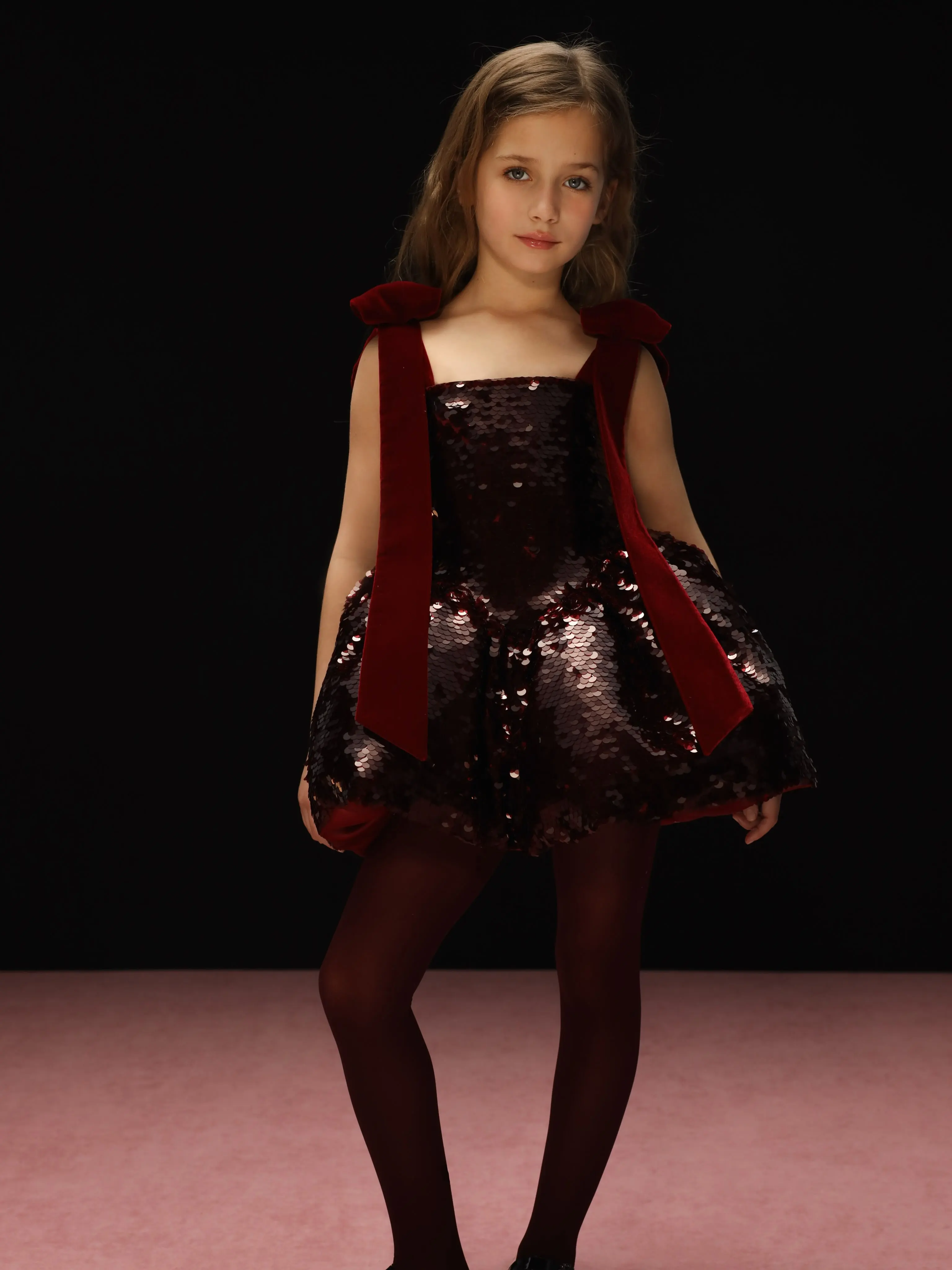 Girls Sequin Bubble Dress Velvet Big Bow Strapless Kids Christmas Halloween Party Dress Flower Girl Birthday Formal Gown