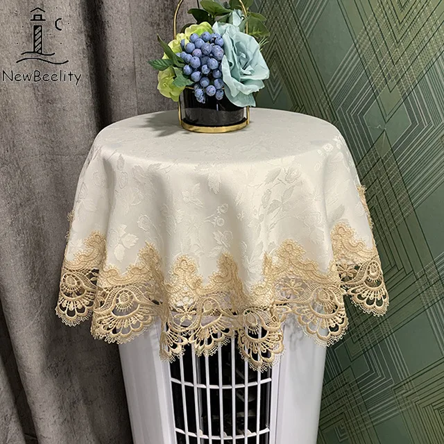 

1 Pc Lace Dustproof Cloth Round Table Cabinet Vertical Air Conditioner Protective Cover Luxury Satin Cloth Tulle Home Fabric New