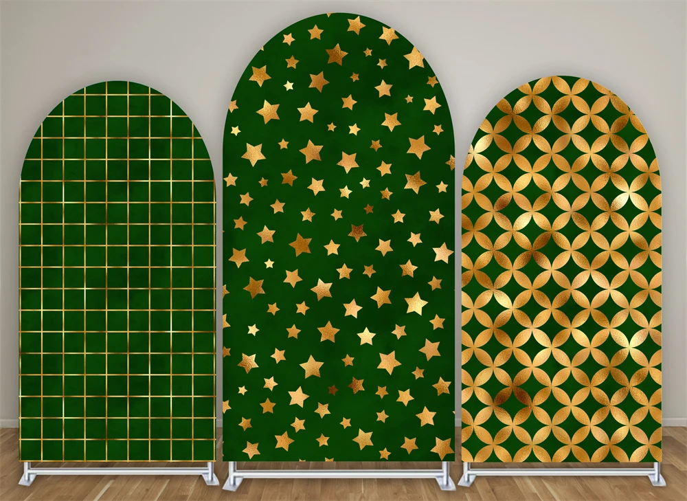 

Green Theme Gold Star Print Arch Backdrop Covers for Birthday Parties, Baby Shower Party and Wedding Decoration Props