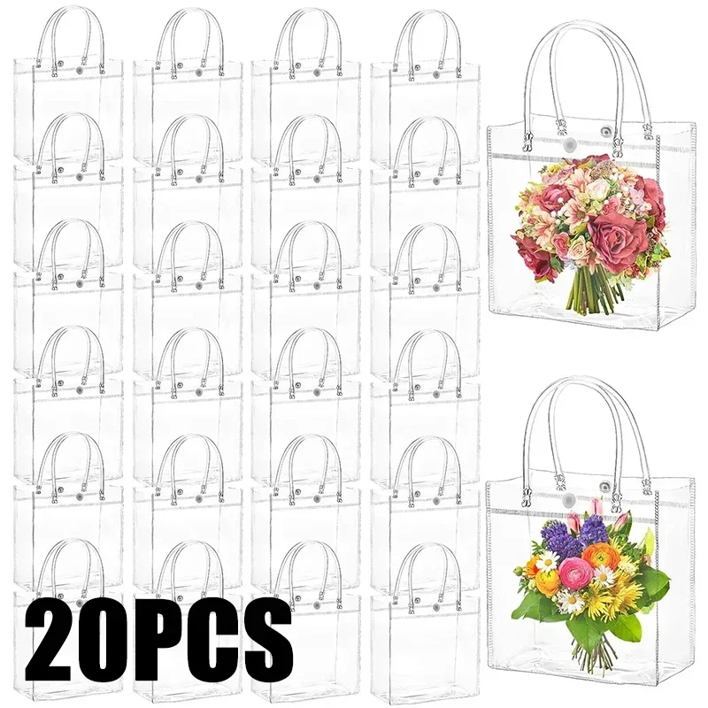10/20 transparent gift bags with handles for weddings, birthdays, parties, candy, gift packaging, reusable tote bags for Christm image 2