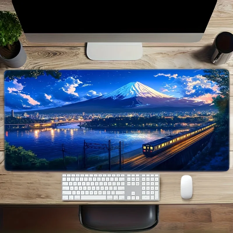 Anime Mount Fuji Night Train Extended Gaming Mouse Pad Large Non-slip Rubber Desk Mat