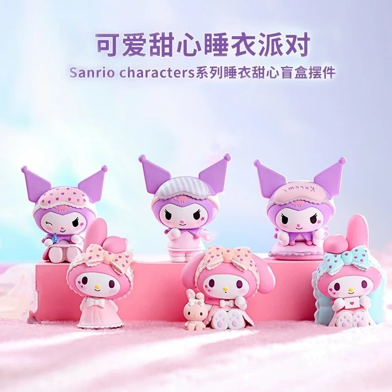 Sanrio pijamas minha melodia caixa cega estatueta bolo sobremesa decoração brinquedo das crianças ornamentos de mesa presentes aniversário