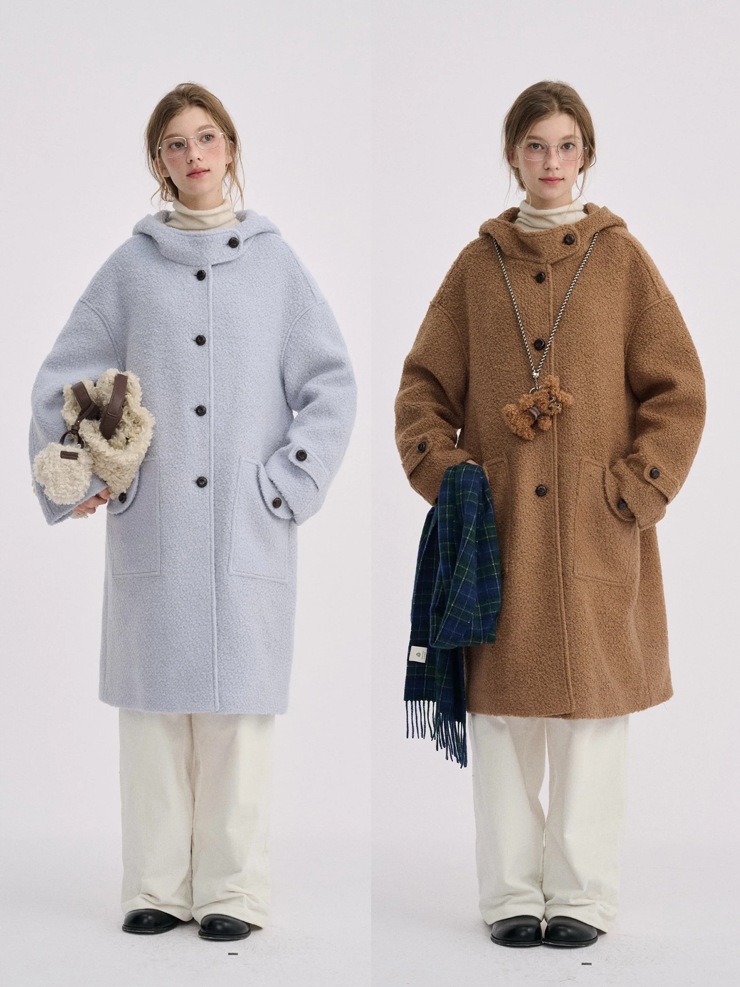 

Enroute Iceland Handwritten Circle Wool Blend Felted Proc Simple Stand Trim Pure Color Woolen Long Coat Women's Faion