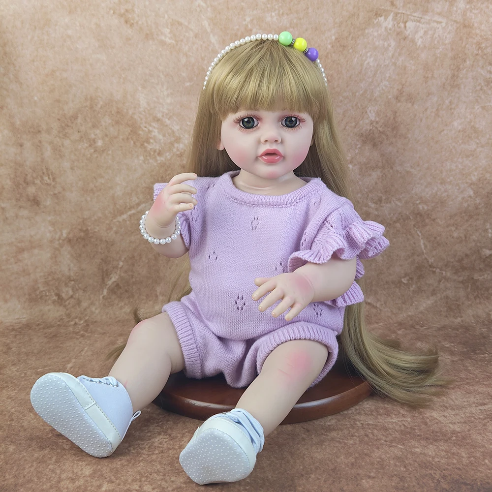 22Inch Handmade Realistic Reborn Baby Dolls Soft Vinyl Body with Toy Accessories Like a Lifelike Baby Girl Kids Birthday Gift