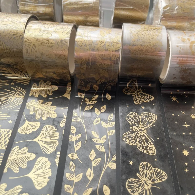 1 Roll Transparent Butterfly Feather Leaf Decorative Tape Gold Washi Tape Scrapbook Stickers Labels Stationery Tape