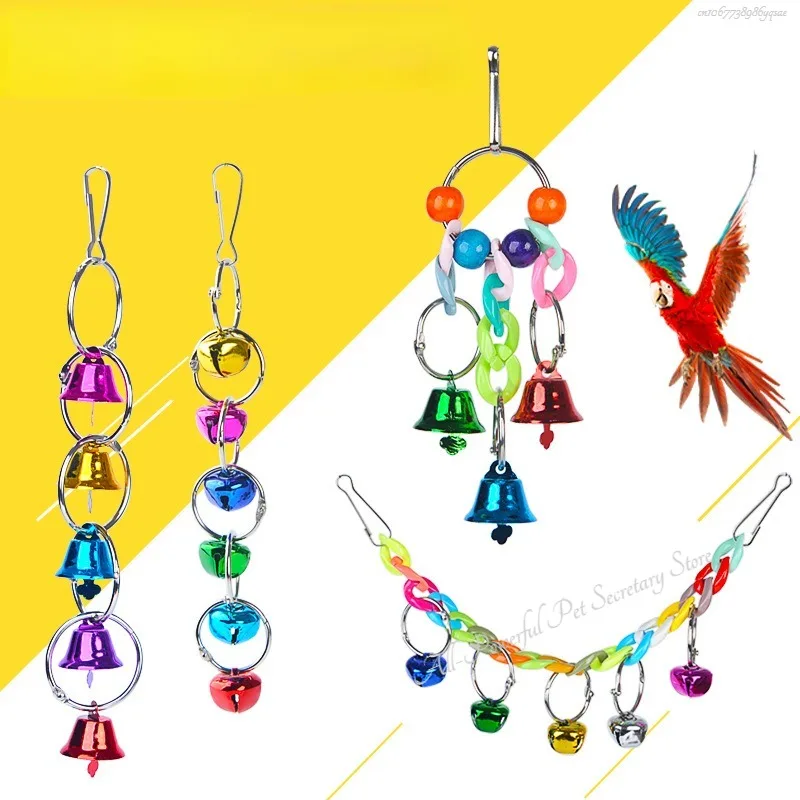 1Pc Parrot Bite Toy Bird Ring Bell Parrot Hanging Swing Chain Toy Parakeet Chew Swings Toy with Hanging Bells Bird Accessories