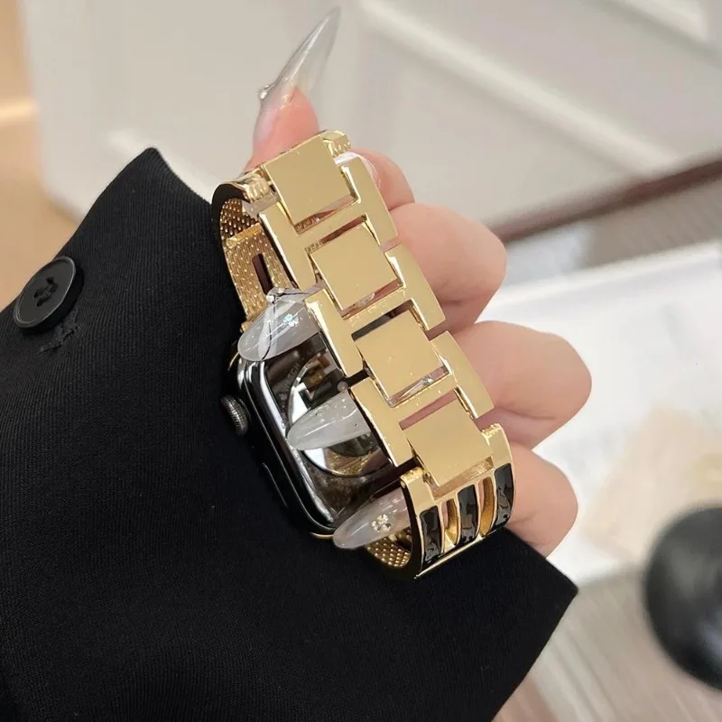 Correa de Metal de lujo para Apple Watch 10 Band 42/46mm 41 45 38 49 44 40mm pulsera de mujer iWatch Series 10 9 Ultra 8 7 SE 6 5 4