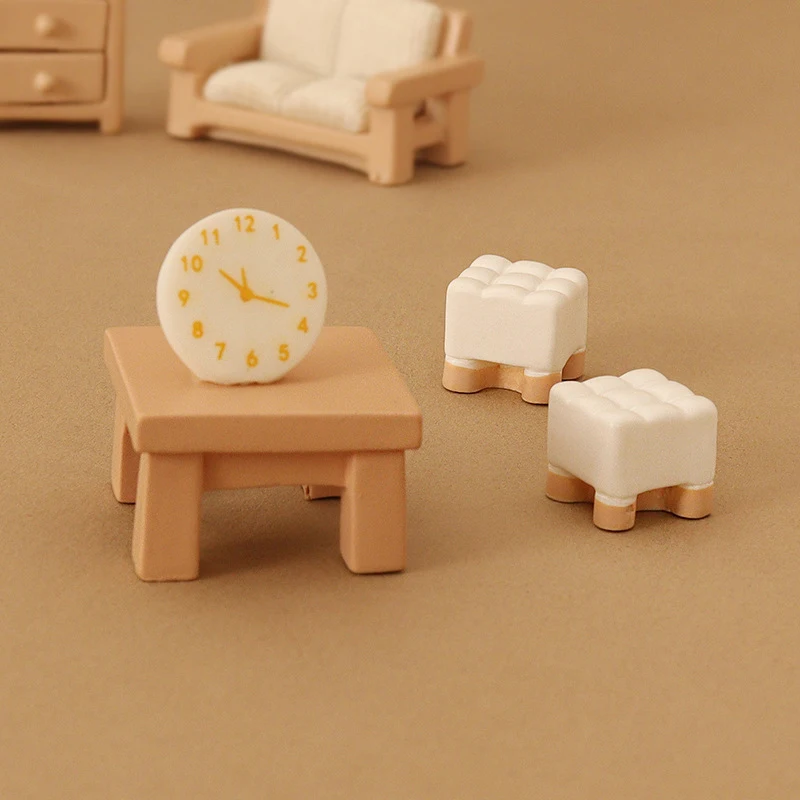 1set New Doll House Mini Simulation Miniature Home Scene Table Stool Model Decoration Diy Ornaments