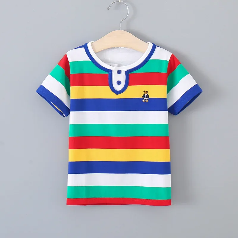 Summer New Boys Striped T-shirt Tops Kids T-shirts Casual Children Short-sleeves Tees Girls Boys Shirts 3-14Years