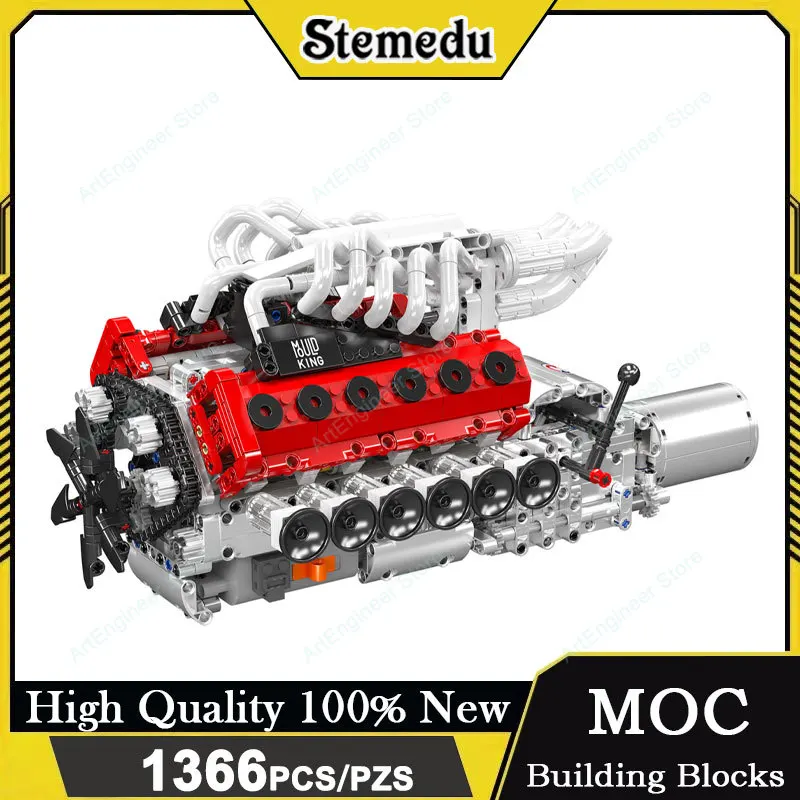 

Mold King 10210, натуральный аспирационный двигатель V12, строительные блоки, сборка MOC, наборы кирпичей, модель игрушки для детей, рождественские подарки