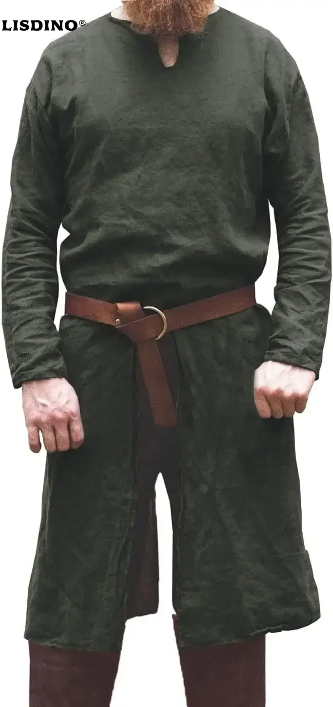 

1Mens Renaissance Tunic Pirate Viking Retro Medieval Shirt Gothic Victorian Halloween Costume Tee (Without Belt)