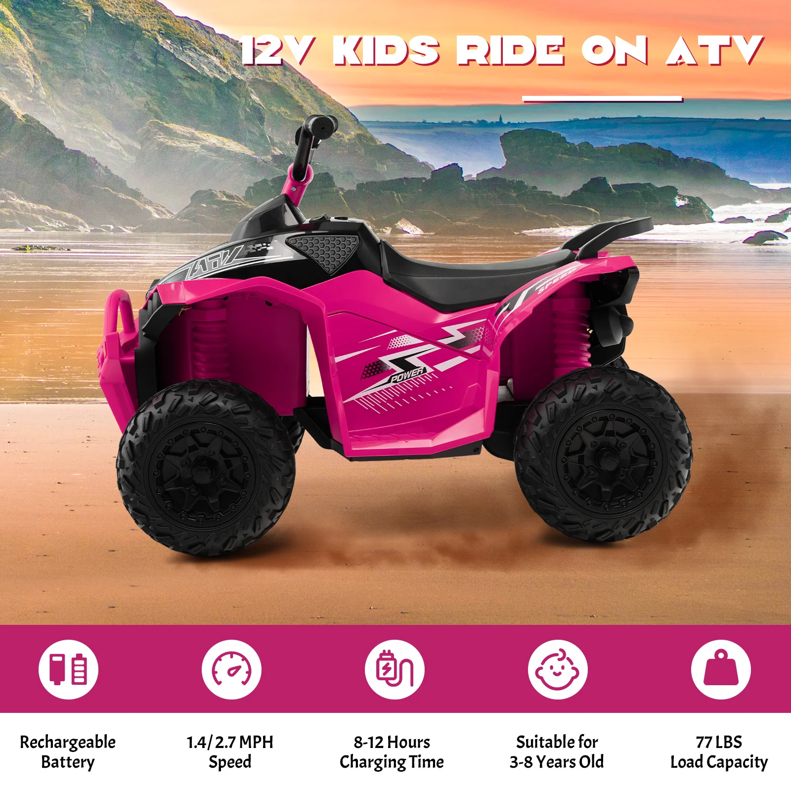 Coche eléctrico ATV de 4 ruedas para niños, vehículo con batería de 12V, con MP3 y Luz