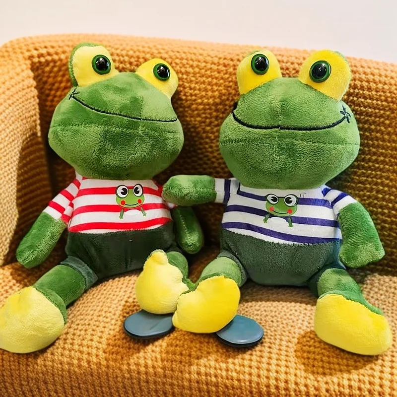 28CM Cartoon Striped Cute New Frog Plush Toy Kawaii Big Eye Frog Dollsperfect for Children's Festival Birthday Gifts
