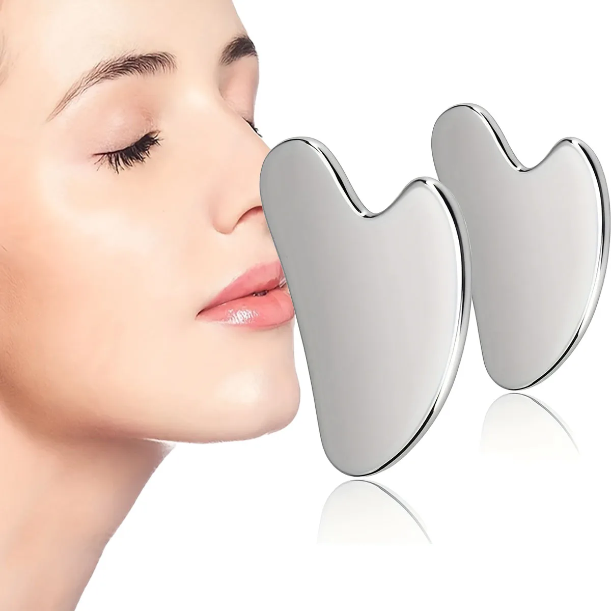 Edelstahl Gesichts-GuaSha-Massage-Tool aus Silbermetall, Gua Sha Board für Schönheitspflege, Natürliches Universelles Gesichtspflege-Werkzeug – Detail 3