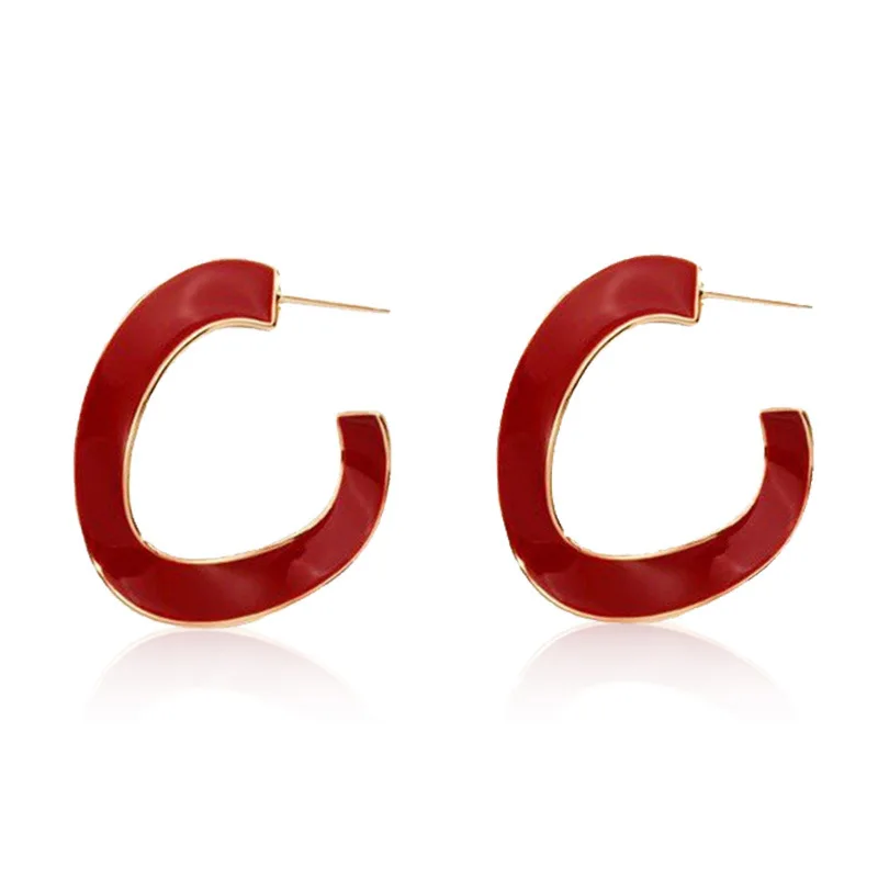 

N S925 Silver French Retro Irregular Curved Line Earrings Women's Fashion Drip Glaze Burgundy Earrings Texture