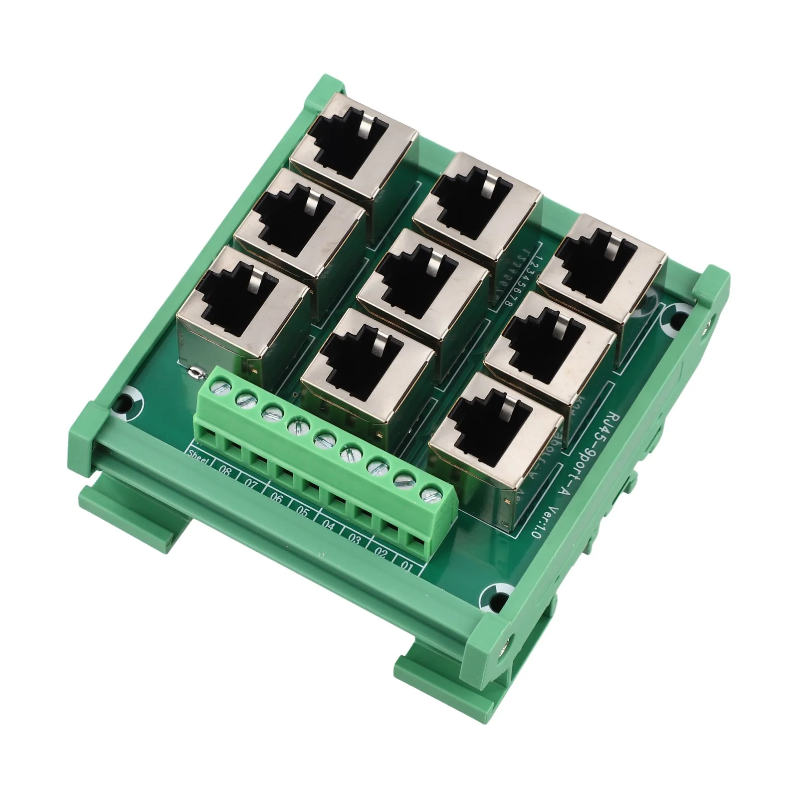 Wiring Terminal Adapter DIN Rail Mount Multiple Line Connections 9 Port Ethernet Terminal Block Ethernet Port 81*87*42mm