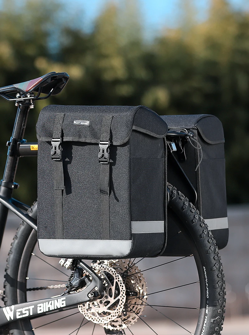 WEST BIKING 33L Erweiterbare Fahrrad-Gepäckträgertasche Beidseitig Verschleißfest Wasserdichte Fahrrad-Aufbewahrungstasche mit Reflektorstreifen – Detail 14