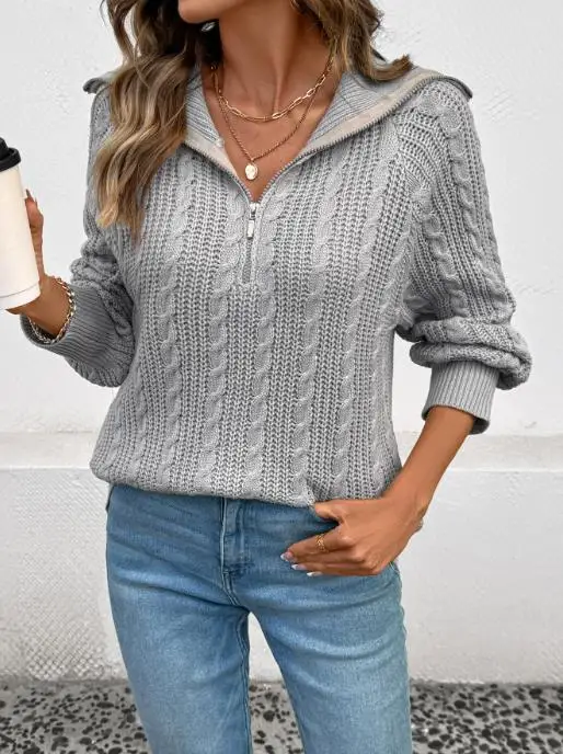 

Simple Korean Style Lapel, Twisted Zipper, Women's Autumn and Winter Japanese Lazy Retro Sweater