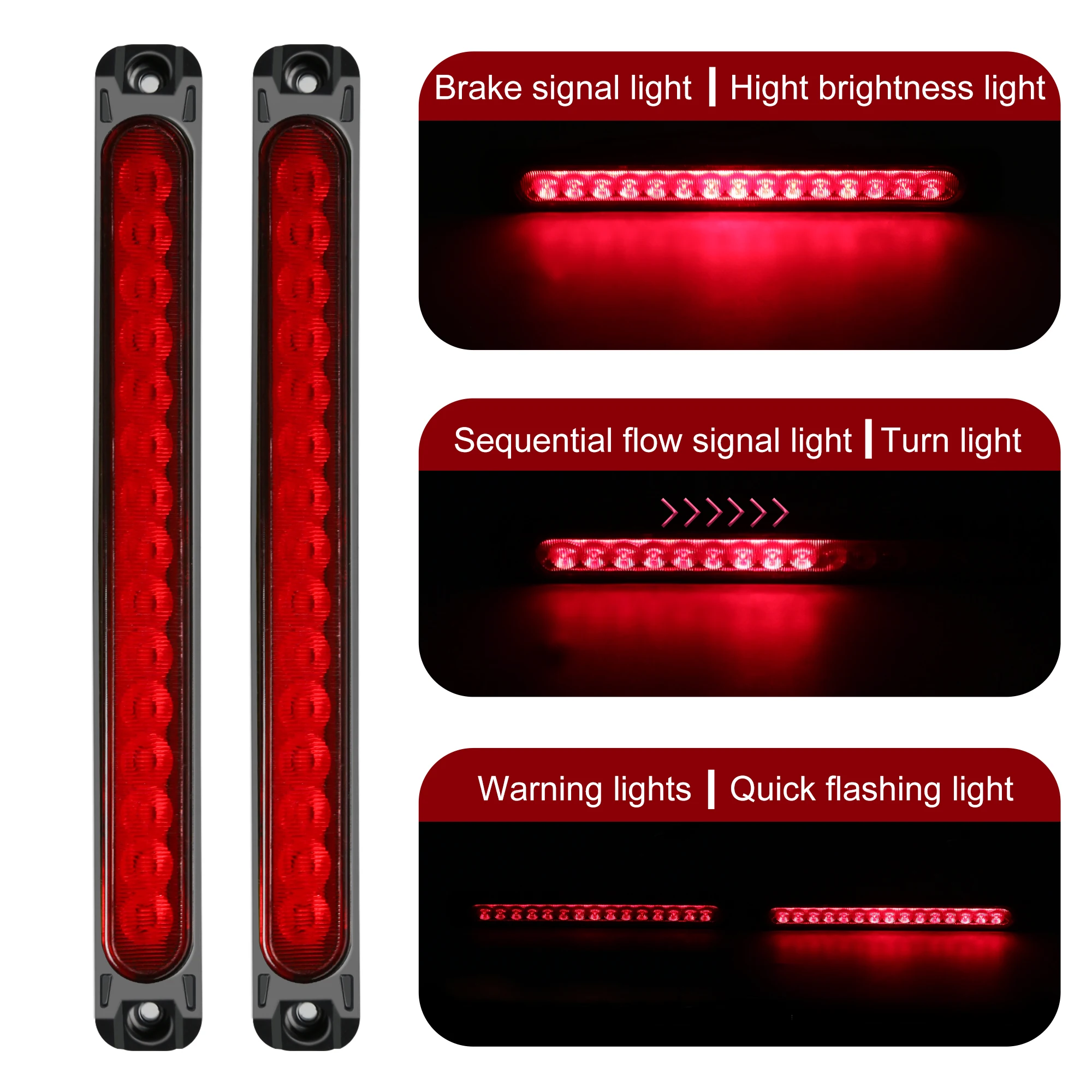 2PCS Universal 15 LED Trailer Light Bar 12-24V Brake Light with Sequential Flow Signal Turn Signal Lights for Truck Pickup Boat