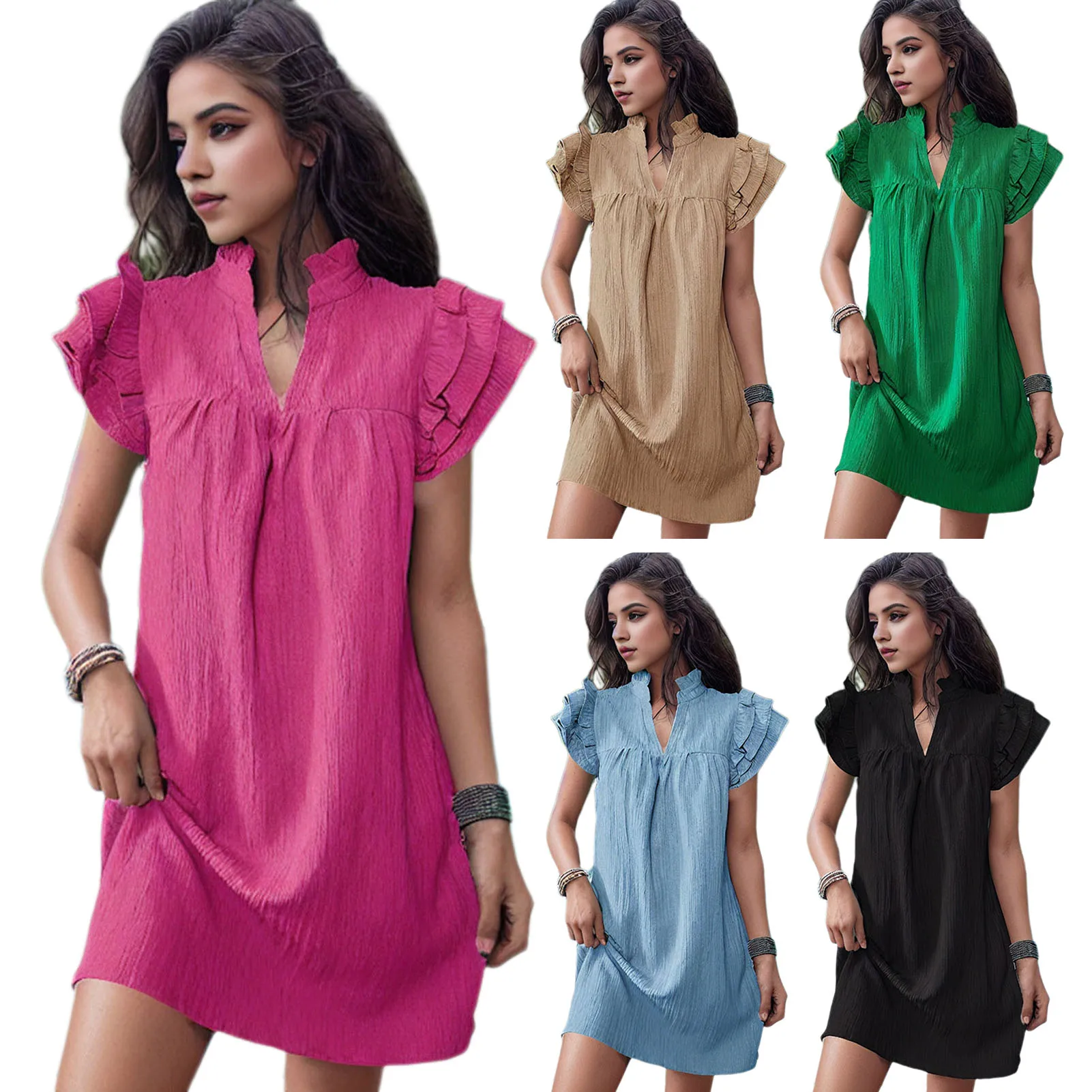 

Charming Summer Dress Soft Texture Mini Short T Shirt Dress Lapel Summer Shirt Dress Party Clothes