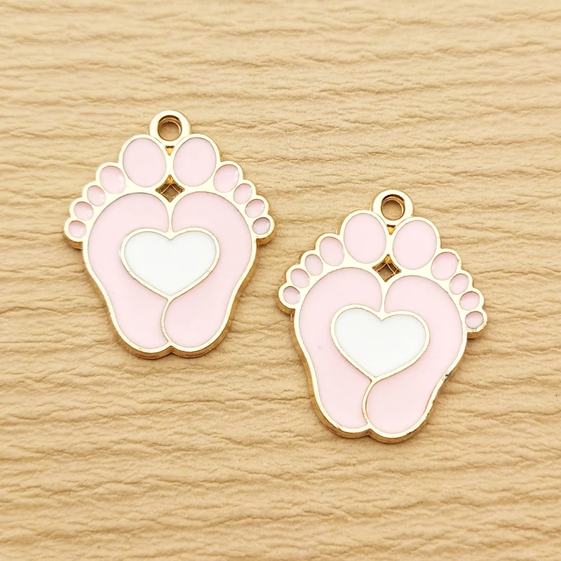 10pcs Baby Feet Charm for Jewelry Making Enamel Necklace Earring Pendant Diy Supplies Craft Accessories Gold Plated