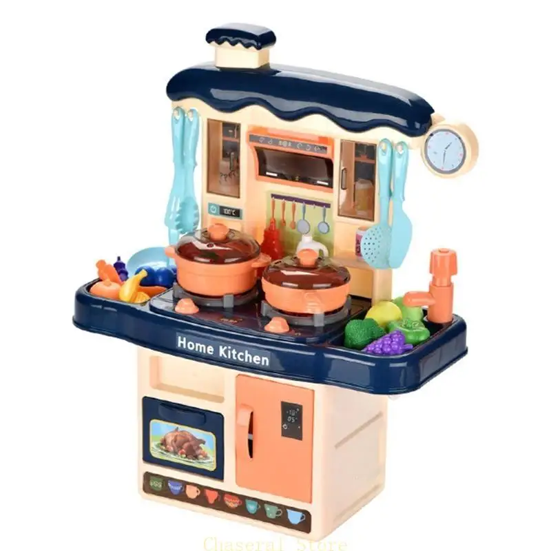 E7CE Little Kitchen Playset Kitchen Toy Set with Realistic Sound &Light for Play Sink, Cooking Stove with Steam for Play