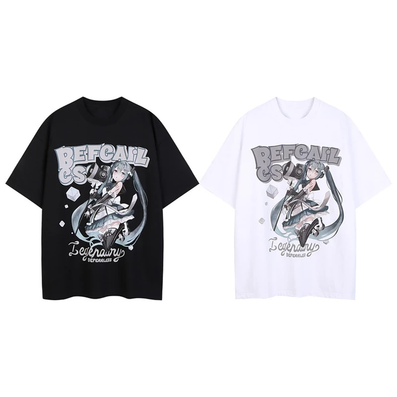 女性の漫画のアニメプリントTシャツ、女性のブラウス、半袖トップス、プルオーバーTシャツ、y2k衣類、日本の女の子、夏