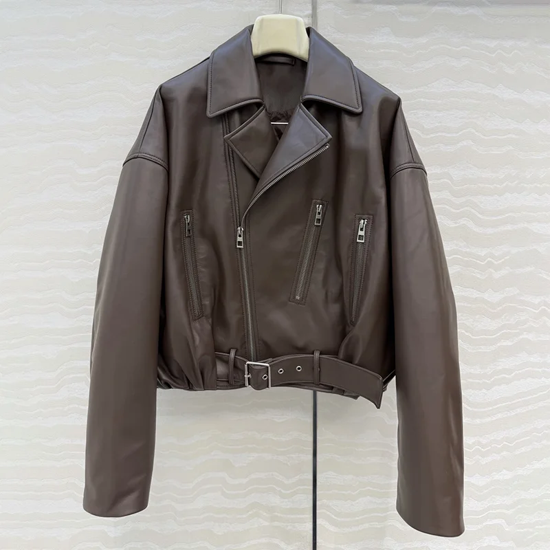 High quality motorcycle leather jacket short coat is stylish and fashionable 2025 new female clothes luxury 251228104