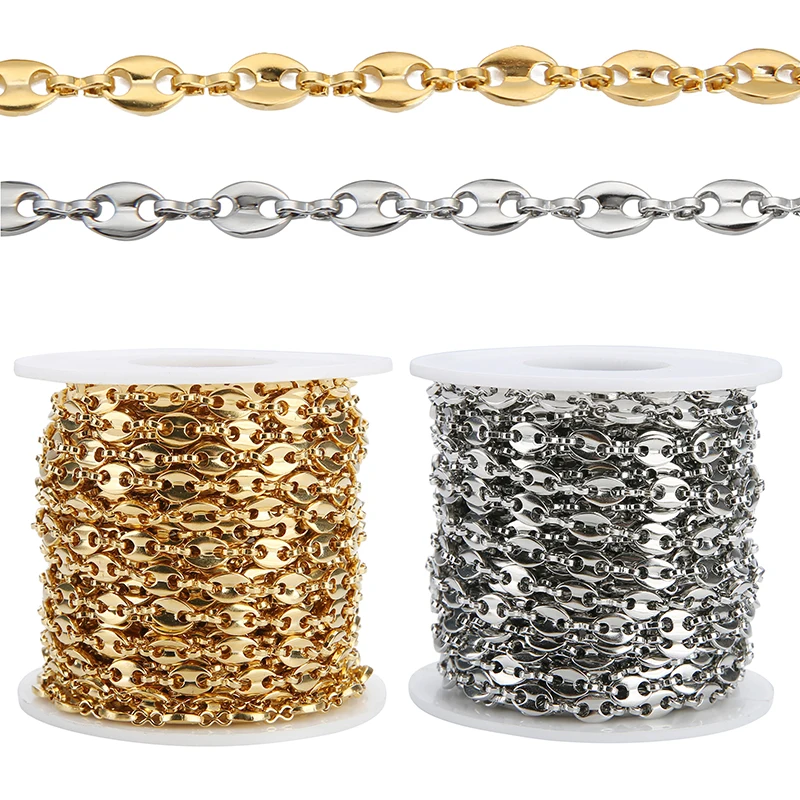 1 Meter Stainless Steel Pig Nose Chain Coffee Bean Beads Link Chain Wholesale for DIY Bracelets Necklace Jewelry Making Supplies