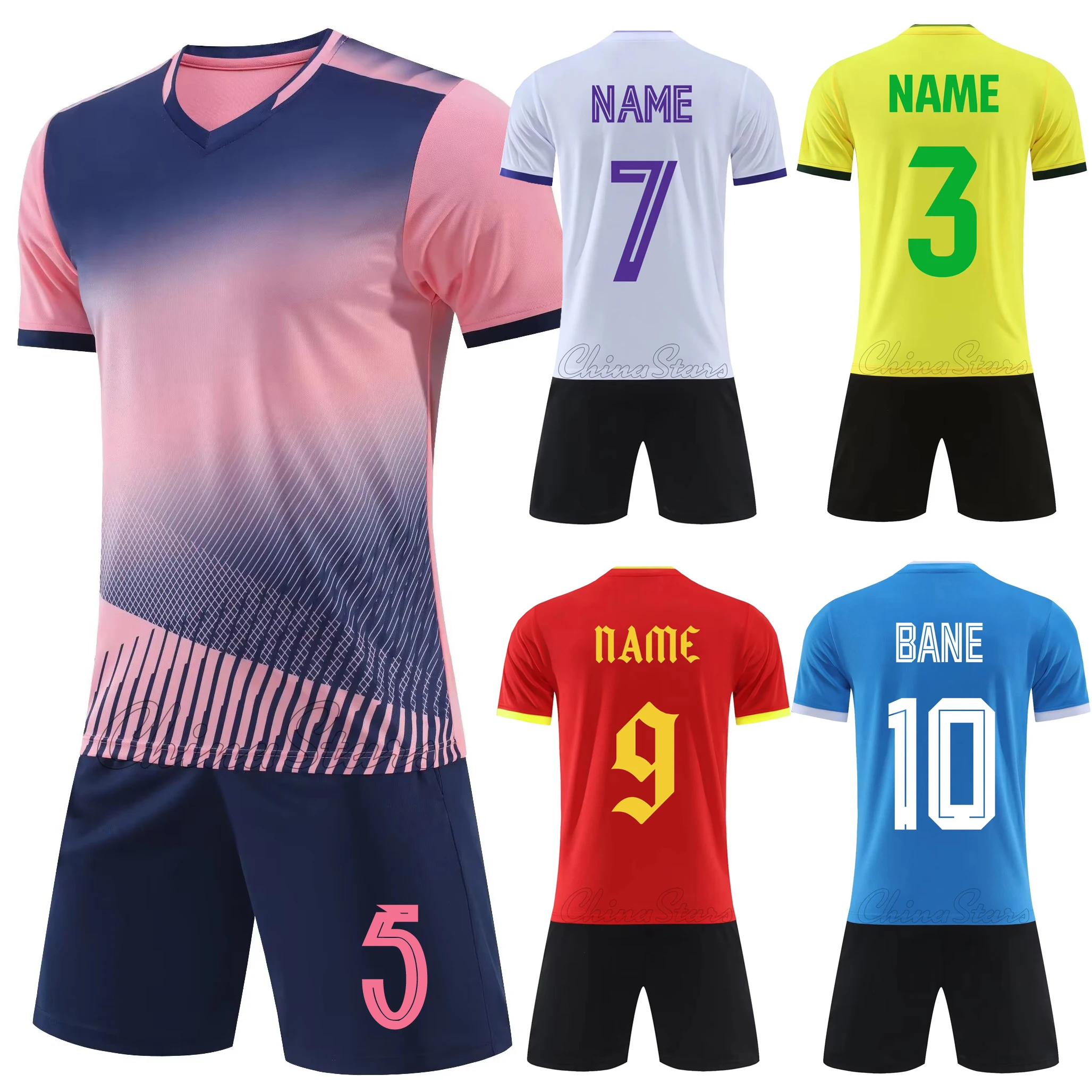 Men Women Football Jersey Sets, Athlete Soccer Training Team Kits Shorts With Pocket, Boys Girls Adult POLYESTER Sports Jerseys