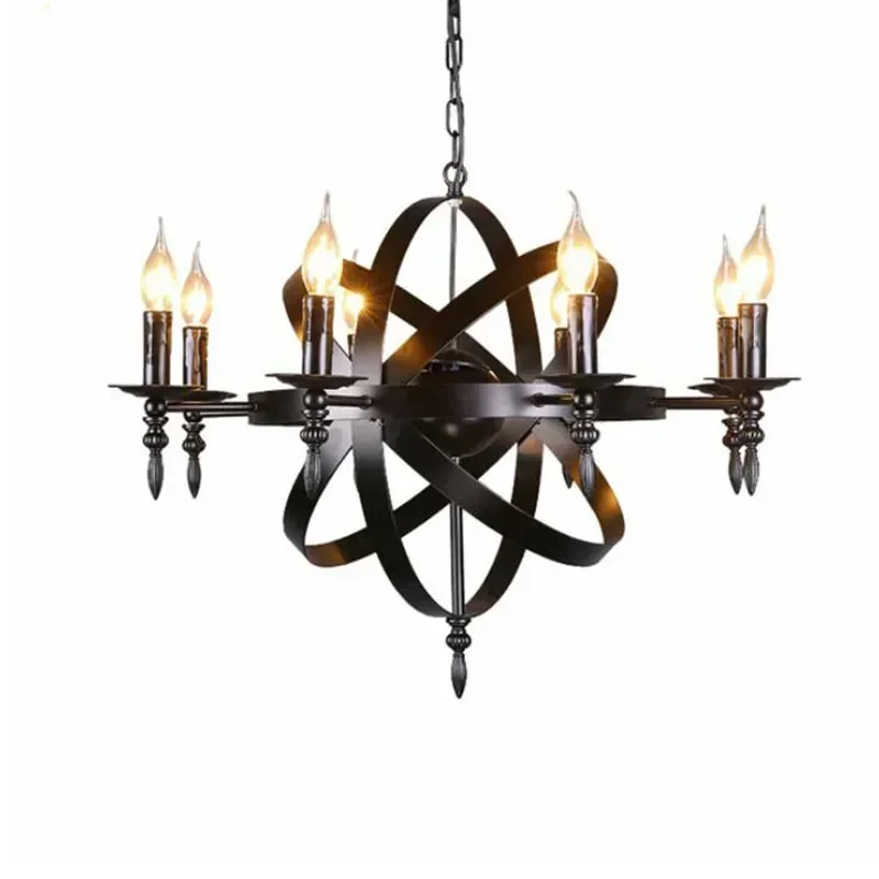 Nordic American village 6 Lights Candle Glass Candle Chandelier Heritage Frosted Iron  living, dining, bedroom bar decoration