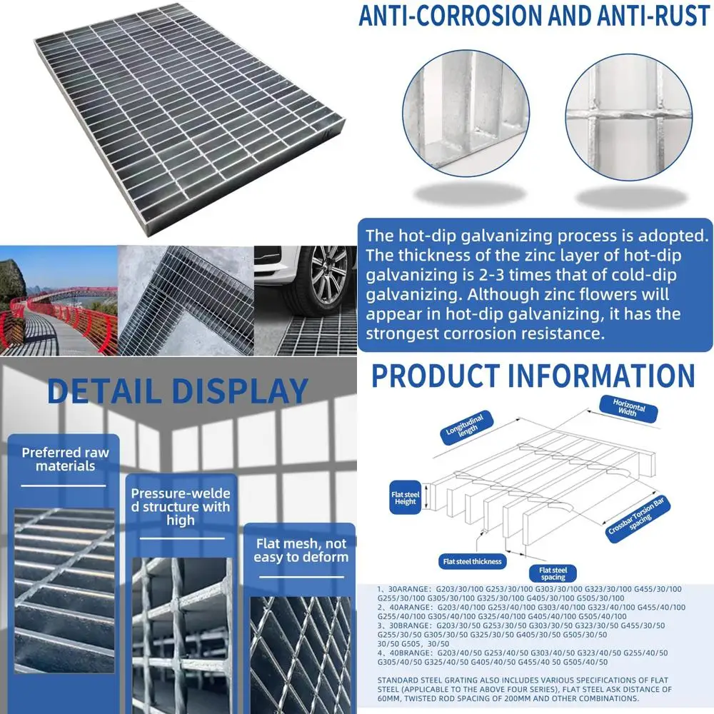 

Heavy Duty Galvanized Steel Drain Grate, 17.7x17.7 Inch B125 Class, Rust-Proof Sewer Cover, Long-Lasting Outdoor Metal Grate