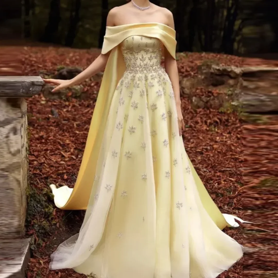 

Роскошные атласные вечерние платья с открытыми плечами и накидкой, свадебные платья для гостей по индивидуальному заказу