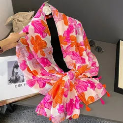 2025 Spain Winter Thick Viscose Scarves Women Ombre Petal Floral Shawls And Wraps Pashmina Stole Bufandas Muslim Sjaal 180*90Cm