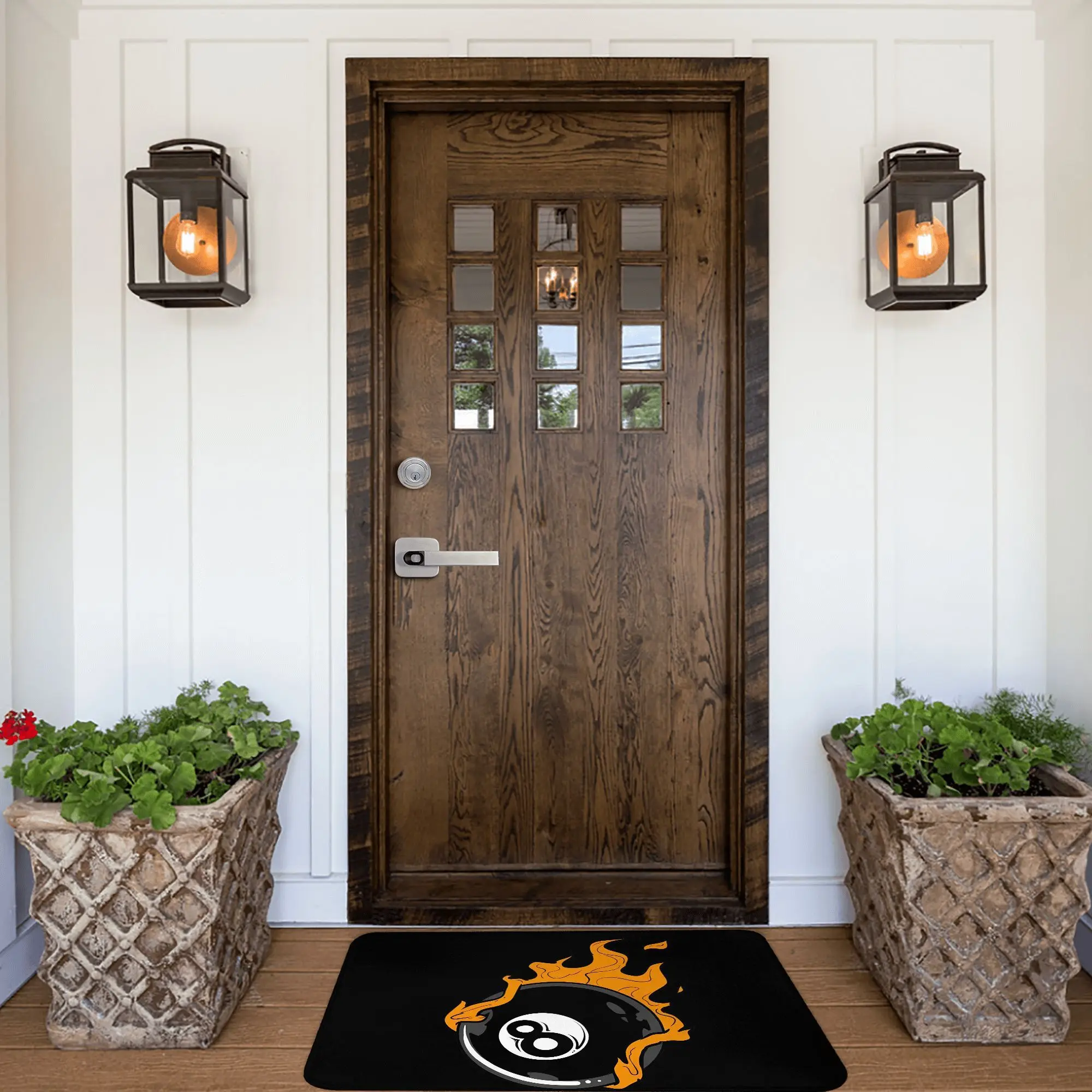 1pc 2D Flat Burning Fire 8 Ball Billiards Cool Flannel Door Mat Non Slip Sports Game Rug For Entryway Man Cave Floor Decor