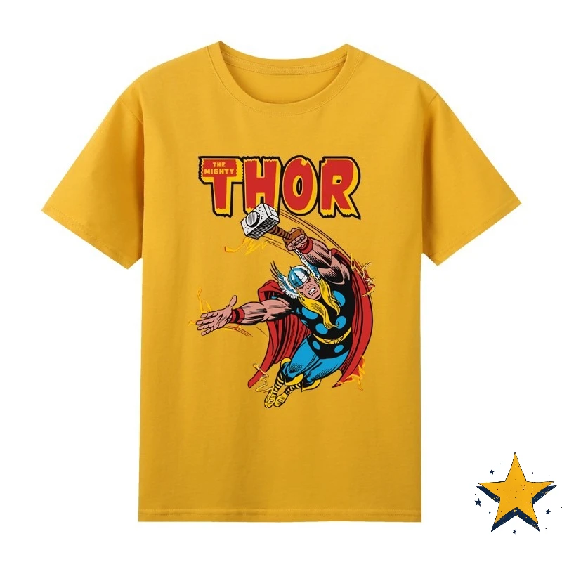 تي شيرت Retro Marvel Avengers Thor مطبوع من القطن بأكمام قصيرة للرجال على طراز الشارع العصري