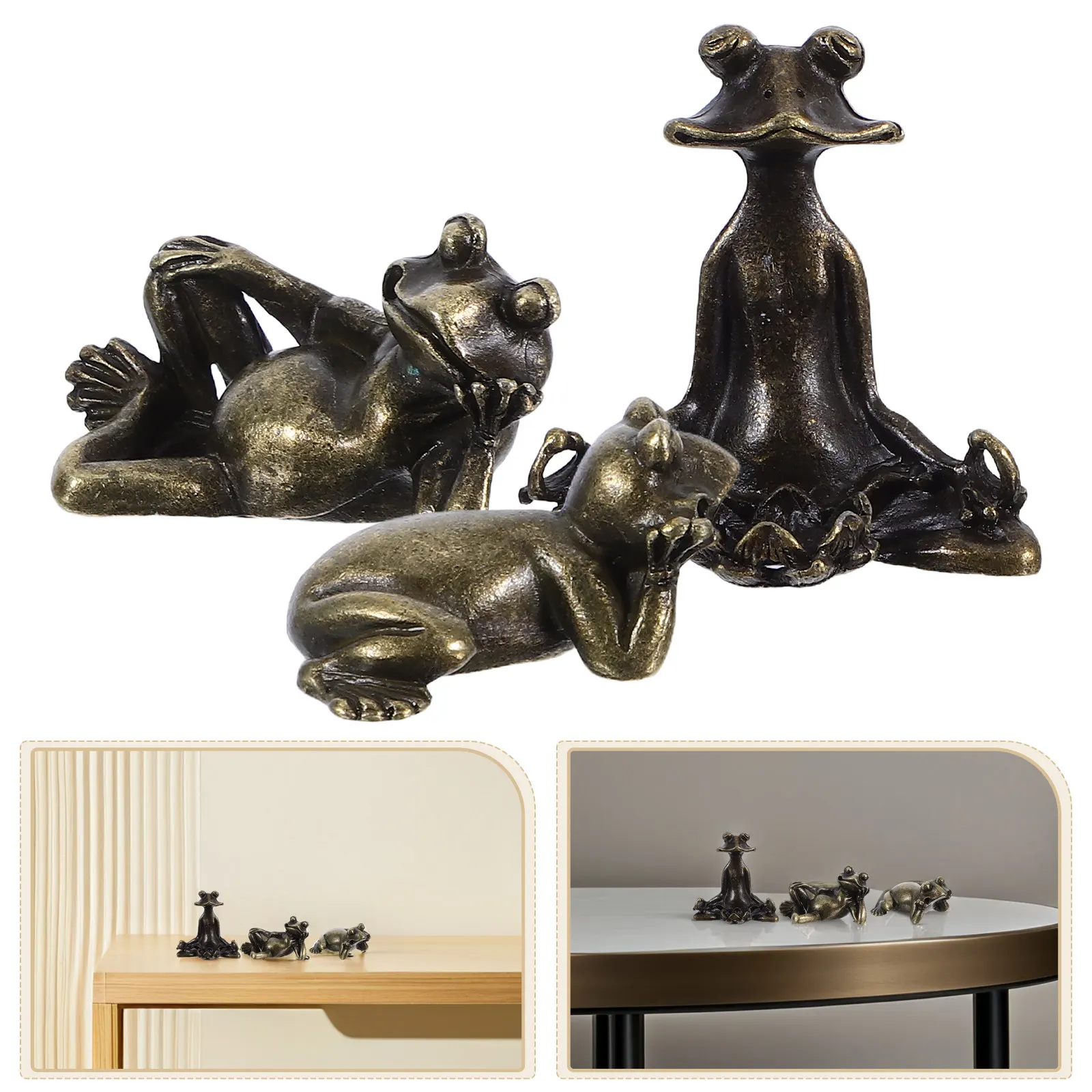 3Pcs Brass Frog Incense Holder Set Miniature Sculpture Decor for Meditation Yoga Aromatherapy Home Desk Decoration Serene