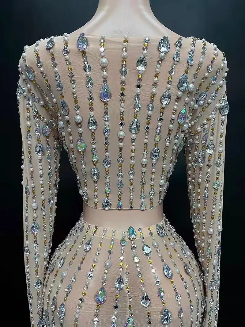 زي حجر الراين فتاة زي مجموعة شبكة الطابق طول فستان حفلة سهرة Vestidos Festa Luxuosos ملابس الحفلات فستان للنساء