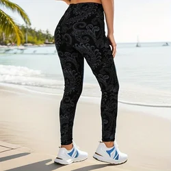 PD88 Black Bottom Floral Vine European and American Fashion Casual Elegant Leggings Women's Printed Leggings Push up Elastic Wai